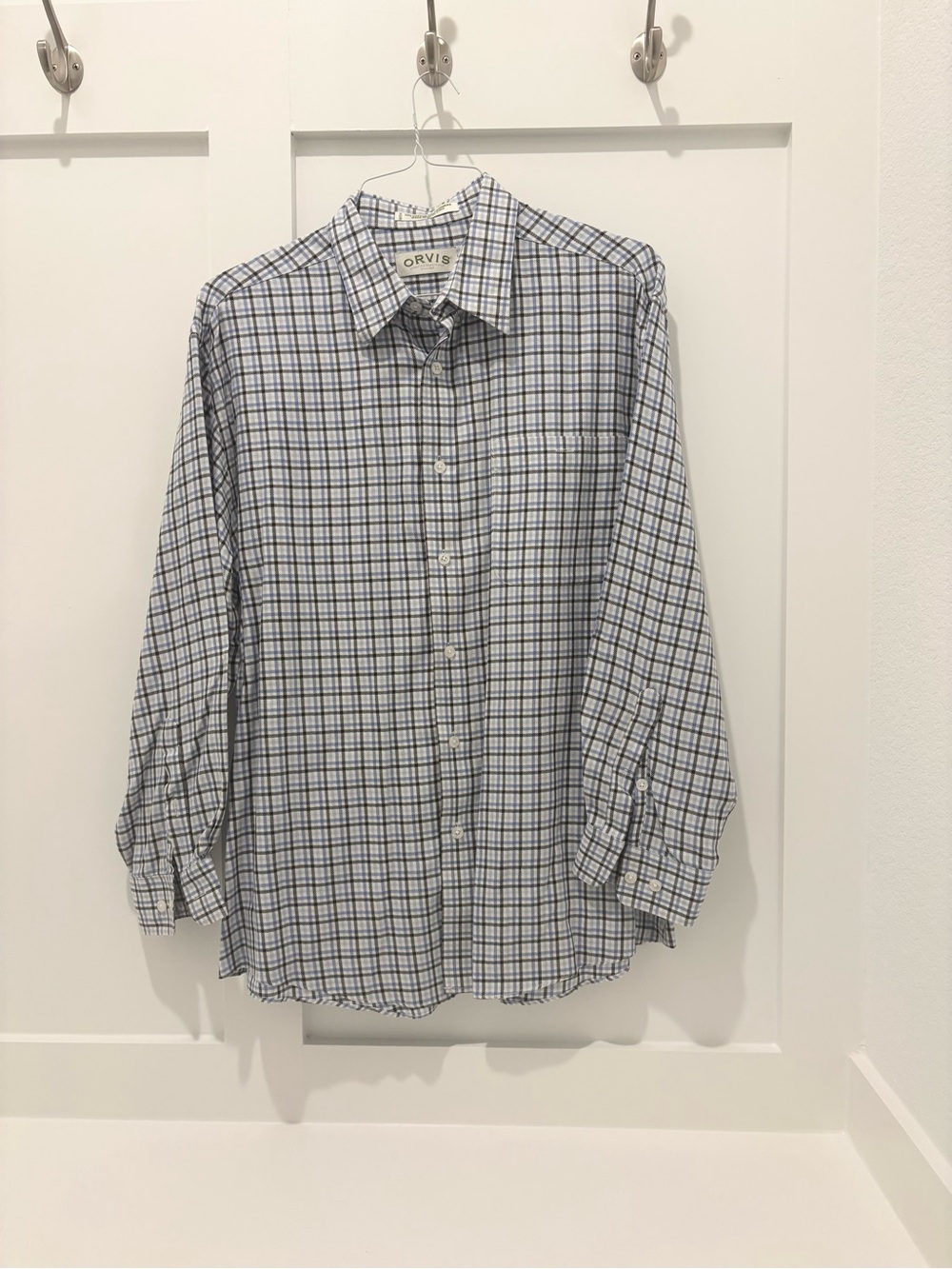 Orvis Blue and White Plaid Casual Button-Down Shirt